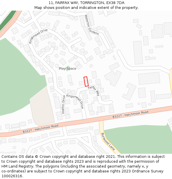 11, FAIRFAX WAY, TORRINGTON, EX38 7DA: Location map and indicative extent of plot