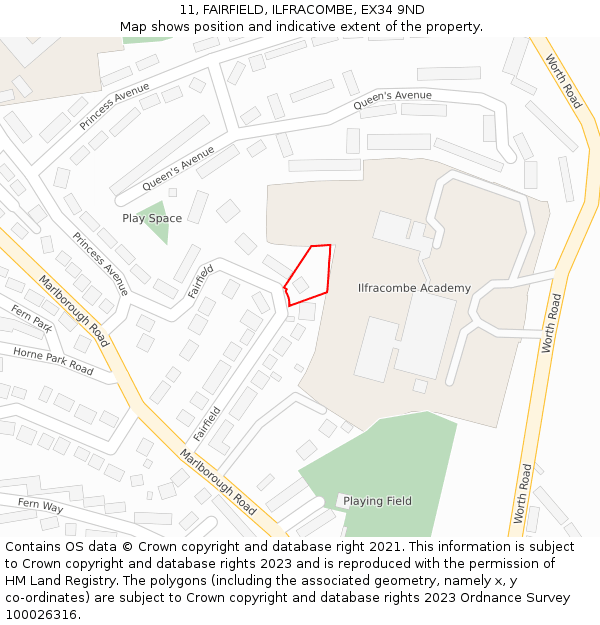 11, FAIRFIELD, ILFRACOMBE, EX34 9ND: Location map and indicative extent of plot