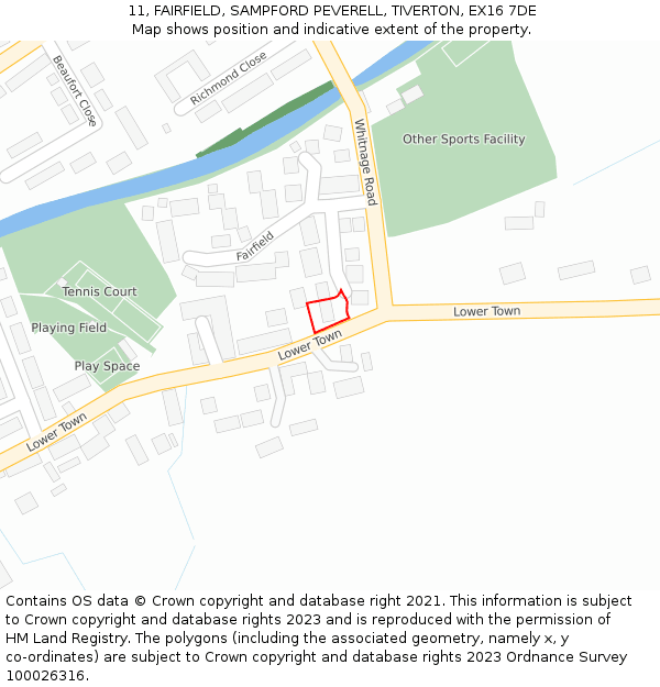 11, FAIRFIELD, SAMPFORD PEVERELL, TIVERTON, EX16 7DE: Location map and indicative extent of plot