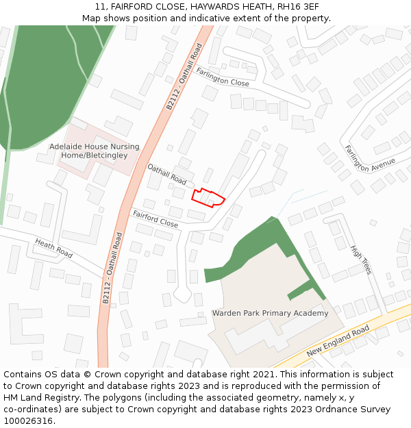 11, FAIRFORD CLOSE, HAYWARDS HEATH, RH16 3EF: Location map and indicative extent of plot