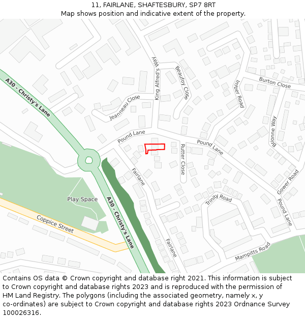 11, FAIRLANE, SHAFTESBURY, SP7 8RT: Location map and indicative extent of plot