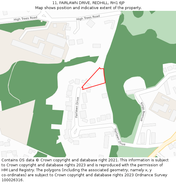 11, FAIRLAWN DRIVE, REDHILL, RH1 6JP: Location map and indicative extent of plot