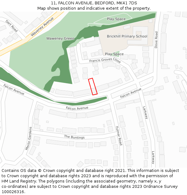 11, FALCON AVENUE, BEDFORD, MK41 7DS: Location map and indicative extent of plot