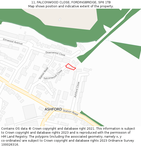 11, FALCONWOOD CLOSE, FORDINGBRIDGE, SP6 1TB: Location map and indicative extent of plot