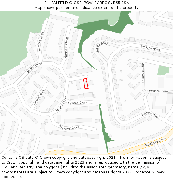 11, FALFIELD CLOSE, ROWLEY REGIS, B65 9SN: Location map and indicative extent of plot