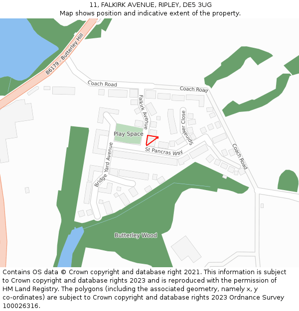 11, FALKIRK AVENUE, RIPLEY, DE5 3UG: Location map and indicative extent of plot
