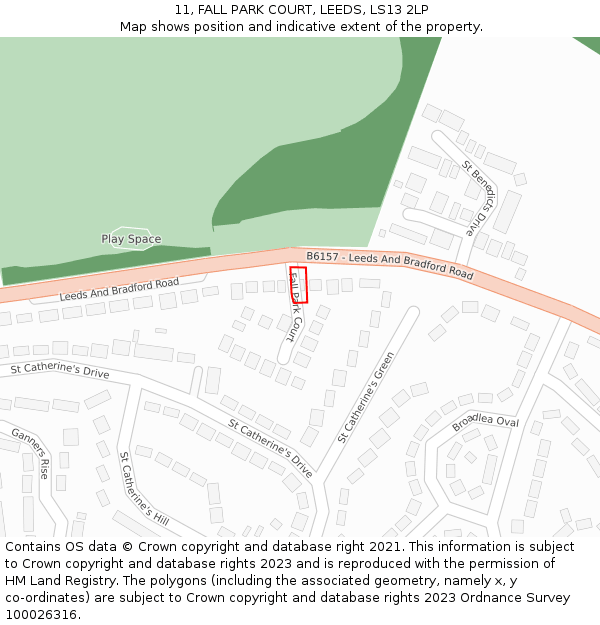 11, FALL PARK COURT, LEEDS, LS13 2LP: Location map and indicative extent of plot