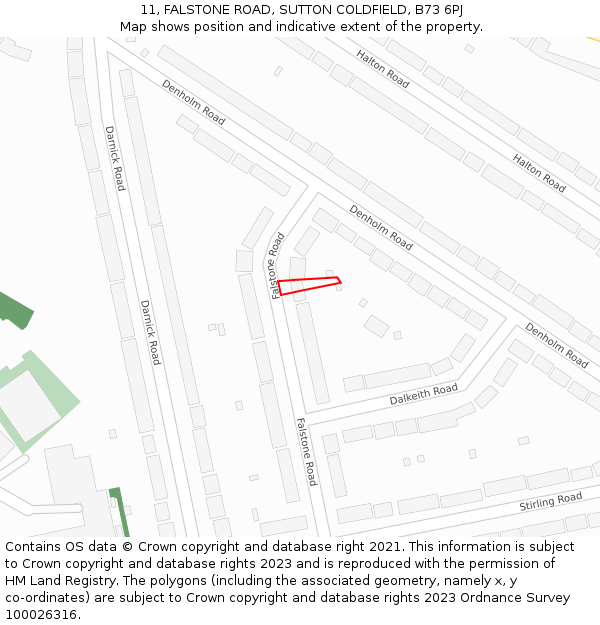 11, FALSTONE ROAD, SUTTON COLDFIELD, B73 6PJ: Location map and indicative extent of plot