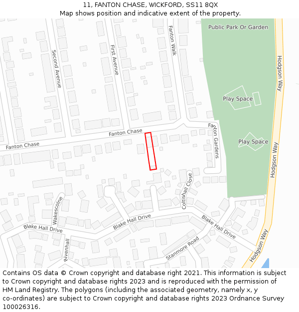 11, FANTON CHASE, WICKFORD, SS11 8QX: Location map and indicative extent of plot