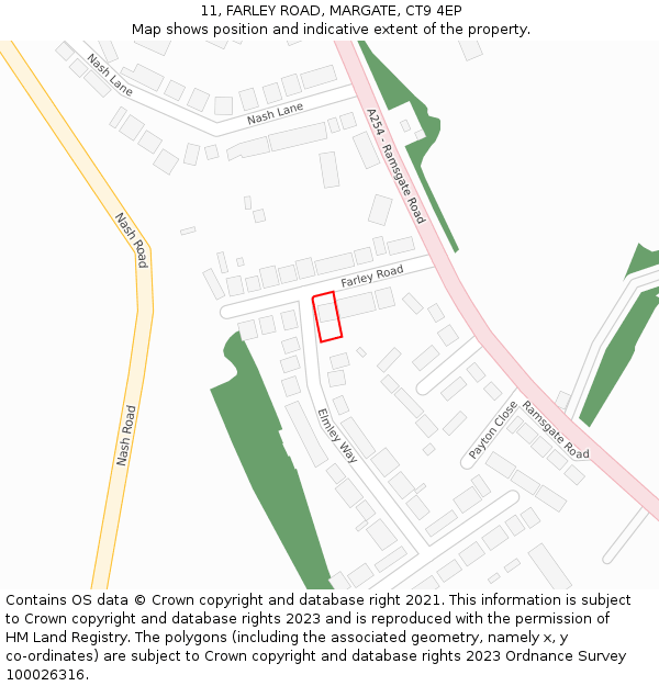 11, FARLEY ROAD, MARGATE, CT9 4EP: Location map and indicative extent of plot