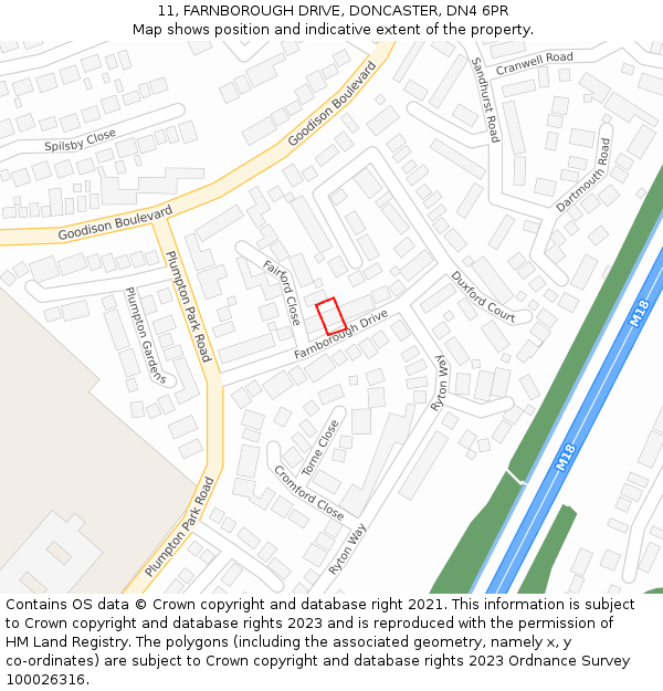 11, FARNBOROUGH DRIVE, DONCASTER, DN4 6PR: Location map and indicative extent of plot