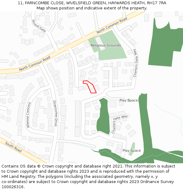 11, FARNCOMBE CLOSE, WIVELSFIELD GREEN, HAYWARDS HEATH, RH17 7RA: Location map and indicative extent of plot