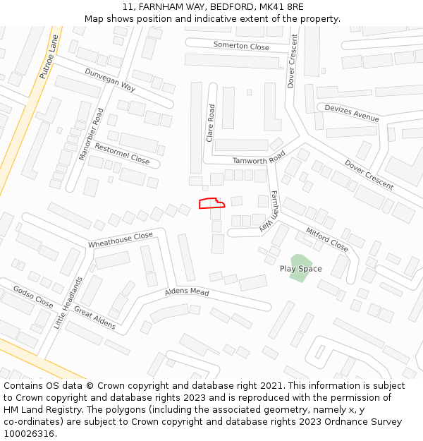 11, FARNHAM WAY, BEDFORD, MK41 8RE: Location map and indicative extent of plot