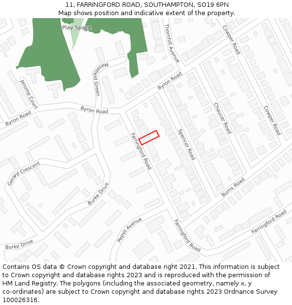 11, FARRINGFORD ROAD, SOUTHAMPTON, SO19 6PN: Location map and indicative extent of plot