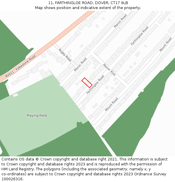 11, FARTHINGLOE ROAD, DOVER, CT17 9LB: Location map and indicative extent of plot