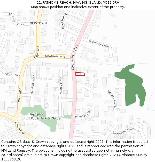 11, FATHOMS REACH, HAYLING ISLAND, PO11 0RA: Location map and indicative extent of plot