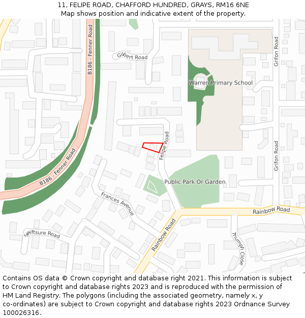 11, FELIPE ROAD, CHAFFORD HUNDRED, GRAYS, RM16 6NE: Location map and indicative extent of plot