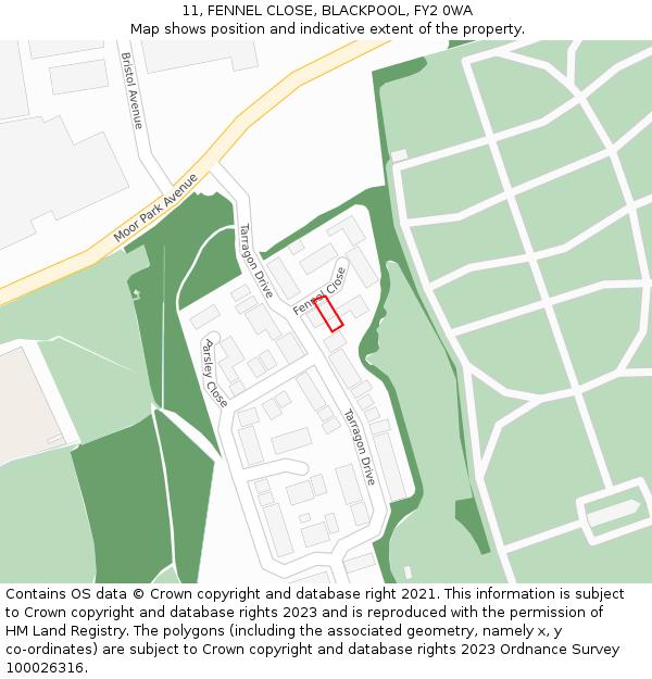 11, FENNEL CLOSE, BLACKPOOL, FY2 0WA: Location map and indicative extent of plot