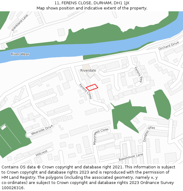 11, FERENS CLOSE, DURHAM, DH1 1JX: Location map and indicative extent of plot