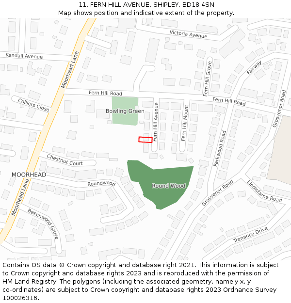 11, FERN HILL AVENUE, SHIPLEY, BD18 4SN: Location map and indicative extent of plot