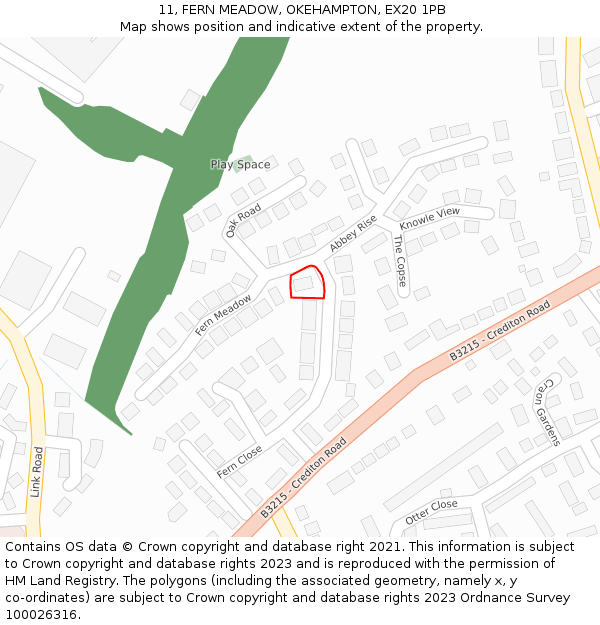 11, FERN MEADOW, OKEHAMPTON, EX20 1PB: Location map and indicative extent of plot