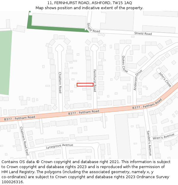 11, FERNHURST ROAD, ASHFORD, TW15 1AQ: Location map and indicative extent of plot