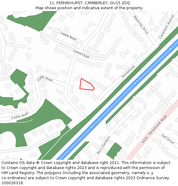 11, FERNIEHURST, CAMBERLEY, GU15 2DQ: Location map and indicative extent of plot