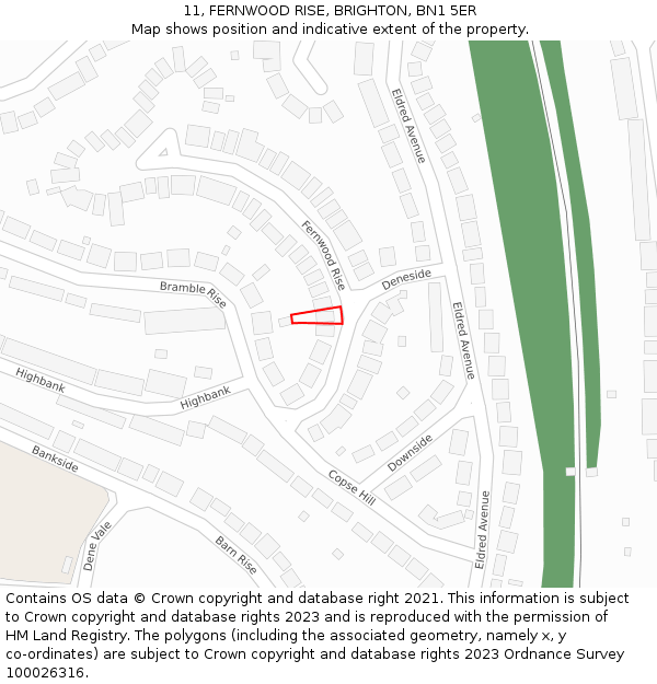 11, FERNWOOD RISE, BRIGHTON, BN1 5ER: Location map and indicative extent of plot