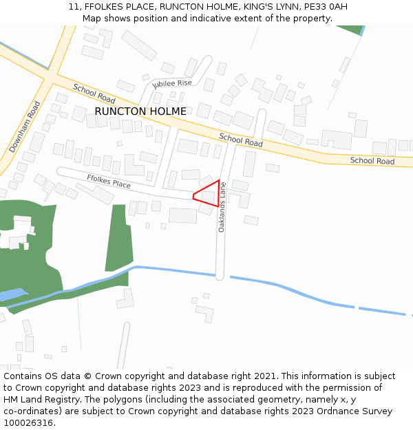 11, FFOLKES PLACE, RUNCTON HOLME, KING'S LYNN, PE33 0AH: Location map and indicative extent of plot