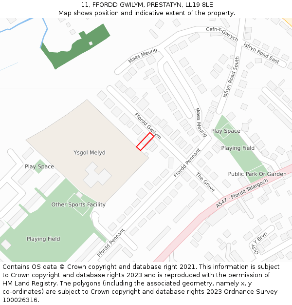 11, FFORDD GWILYM, PRESTATYN, LL19 8LE: Location map and indicative extent of plot