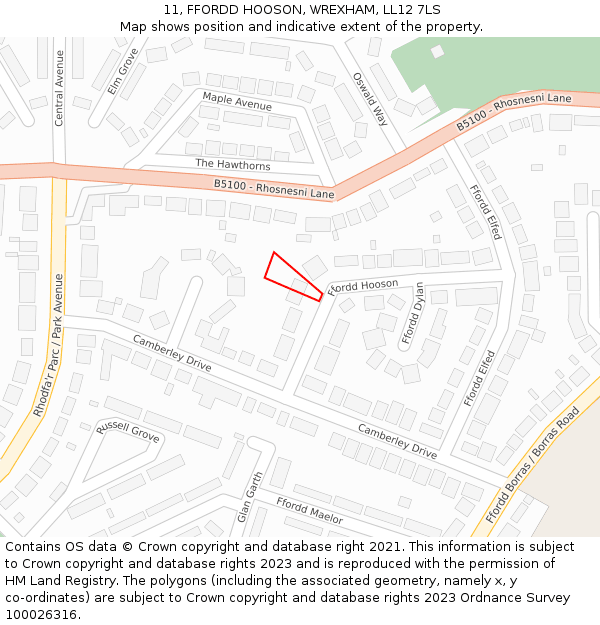 11, FFORDD HOOSON, WREXHAM, LL12 7LS: Location map and indicative extent of plot