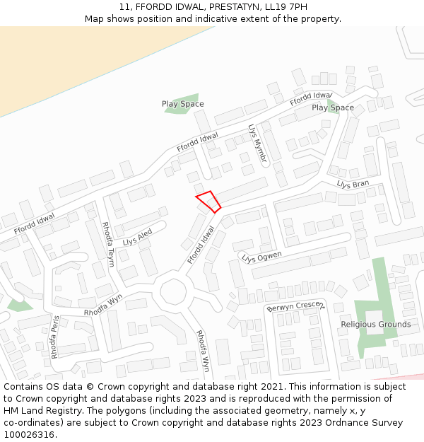 11, FFORDD IDWAL, PRESTATYN, LL19 7PH: Location map and indicative extent of plot