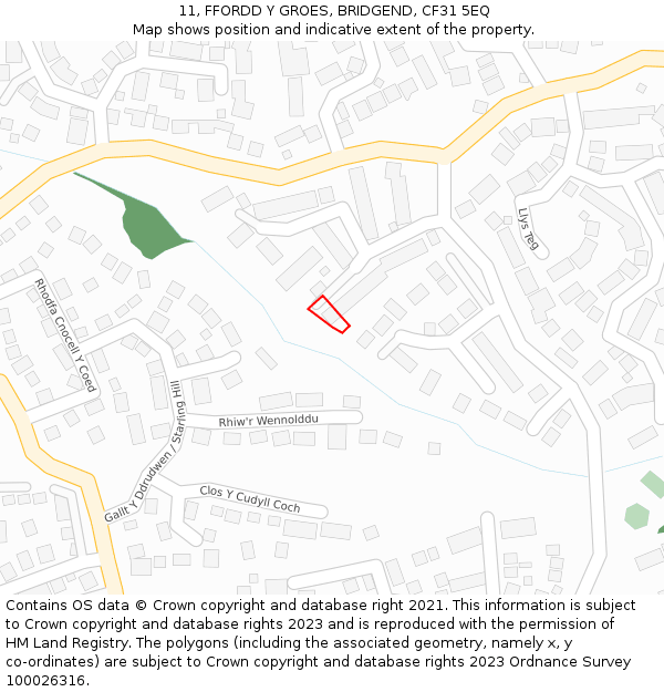 11, FFORDD Y GROES, BRIDGEND, CF31 5EQ: Location map and indicative extent of plot