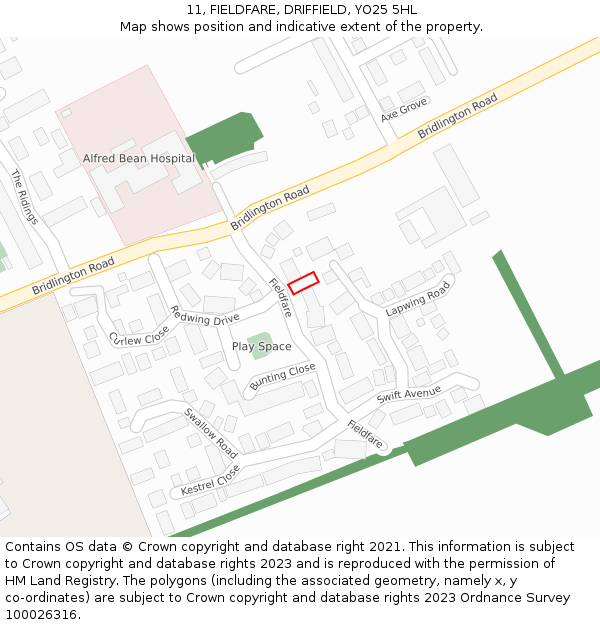 11, FIELDFARE, DRIFFIELD, YO25 5HL: Location map and indicative extent of plot