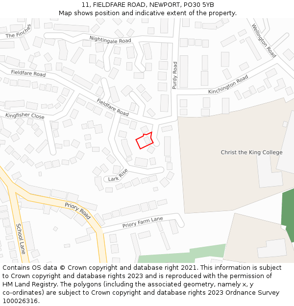 11, FIELDFARE ROAD, NEWPORT, PO30 5YB: Location map and indicative extent of plot