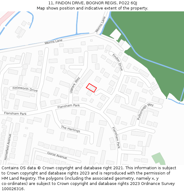 11, FINDON DRIVE, BOGNOR REGIS, PO22 6QJ: Location map and indicative extent of plot