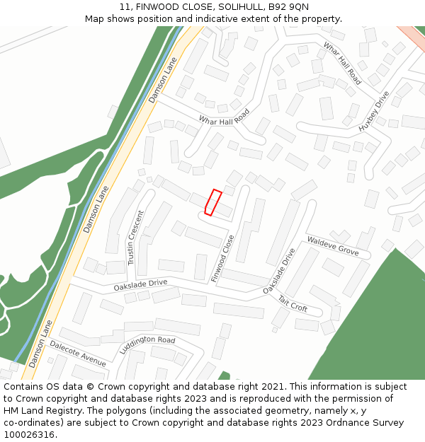 11, FINWOOD CLOSE, SOLIHULL, B92 9QN: Location map and indicative extent of plot