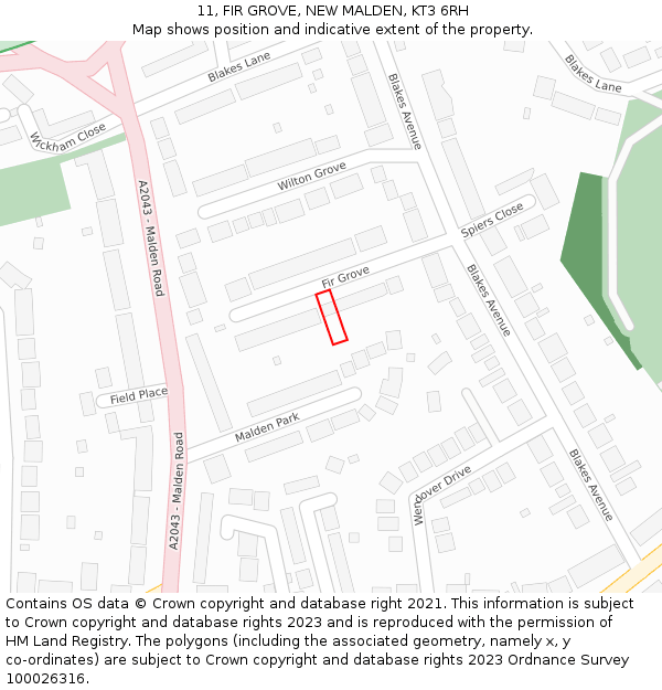 11, FIR GROVE, NEW MALDEN, KT3 6RH: Location map and indicative extent of plot