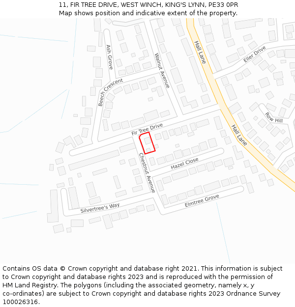 11, FIR TREE DRIVE, WEST WINCH, KING'S LYNN, PE33 0PR: Location map and indicative extent of plot