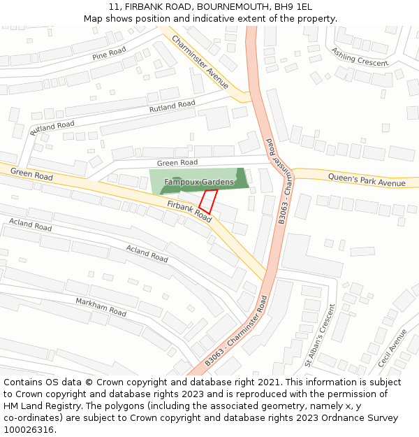 11, FIRBANK ROAD, BOURNEMOUTH, BH9 1EL: Location map and indicative extent of plot