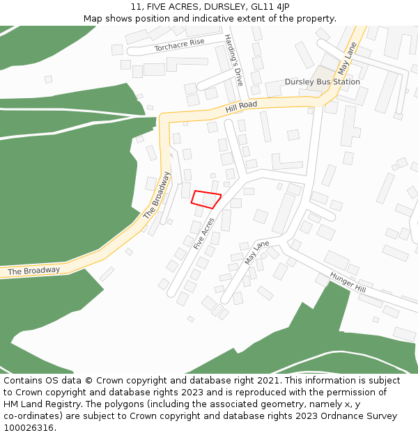 11, FIVE ACRES, DURSLEY, GL11 4JP: Location map and indicative extent of plot