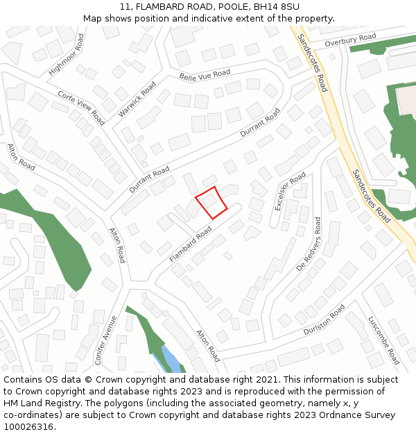 11, FLAMBARD ROAD, POOLE, BH14 8SU: Location map and indicative extent of plot