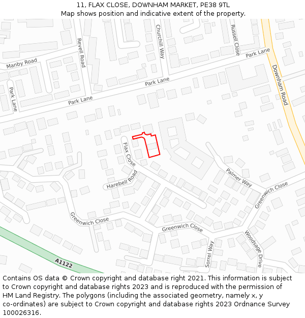 11, FLAX CLOSE, DOWNHAM MARKET, PE38 9TL: Location map and indicative extent of plot