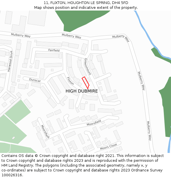 11, FLIXTON, HOUGHTON LE SPRING, DH4 5FD: Location map and indicative extent of plot