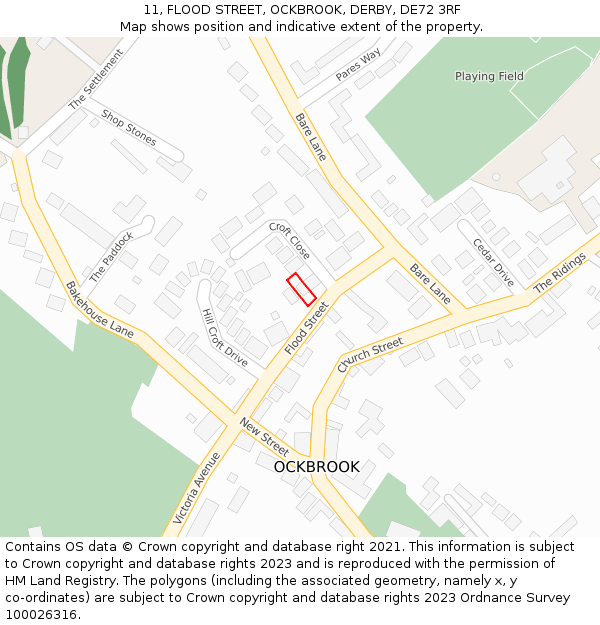 11, FLOOD STREET, OCKBROOK, DERBY, DE72 3RF: Location map and indicative extent of plot