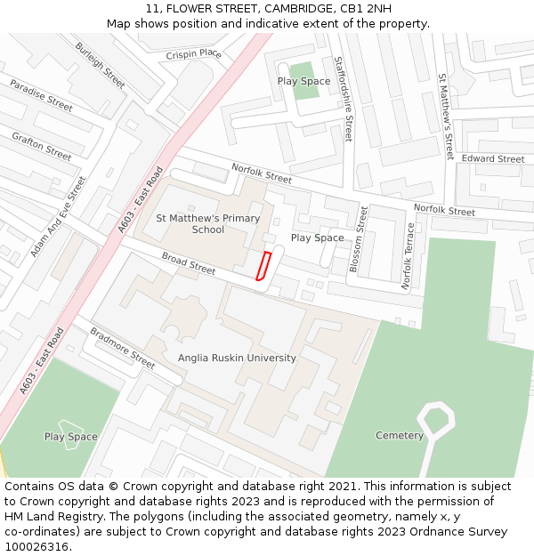 11, FLOWER STREET, CAMBRIDGE, CB1 2NH: Location map and indicative extent of plot