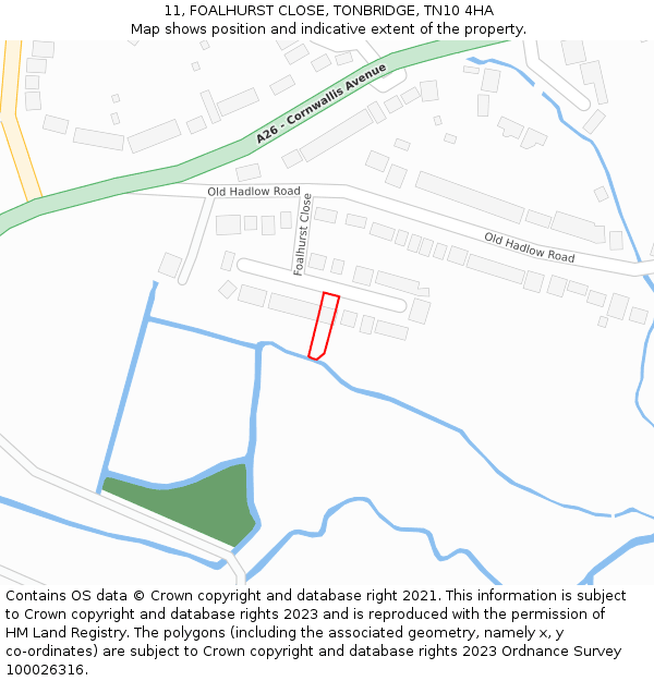 11, FOALHURST CLOSE, TONBRIDGE, TN10 4HA: Location map and indicative extent of plot