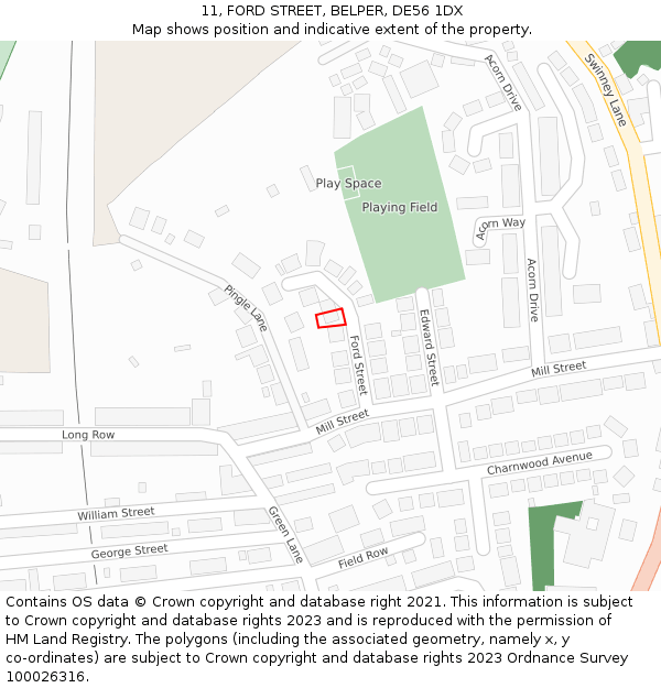 11, FORD STREET, BELPER, DE56 1DX: Location map and indicative extent of plot