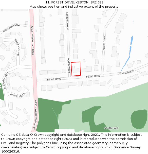 11, FOREST DRIVE, KESTON, BR2 6EE: Location map and indicative extent of plot