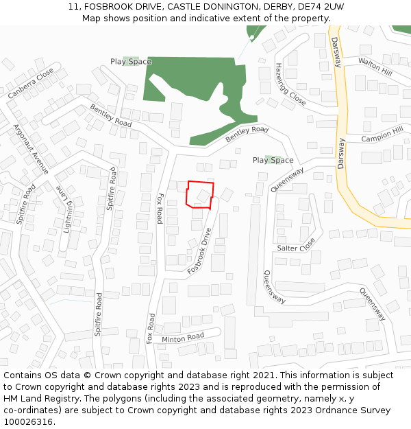 11, FOSBROOK DRIVE, CASTLE DONINGTON, DERBY, DE74 2UW: Location map and indicative extent of plot